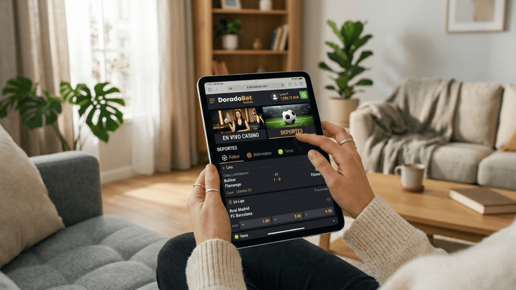 Tablet con apuestas deportivas DoradoBet Bolivia en bolivianos